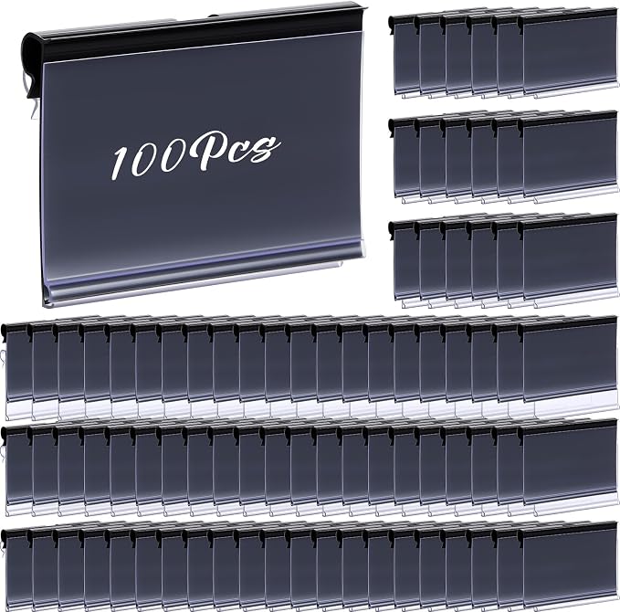 Tatuo 100 Pcs Reusable Plastic Wire Shelf Label Holders, Price Card Sign by Tatuo