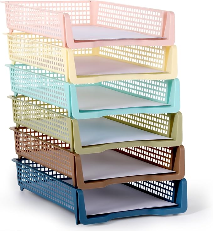 Set of 6 Boho Turn in Trays for Teachers Stackable Classroom Paper Letter Trays by CHUNNIN