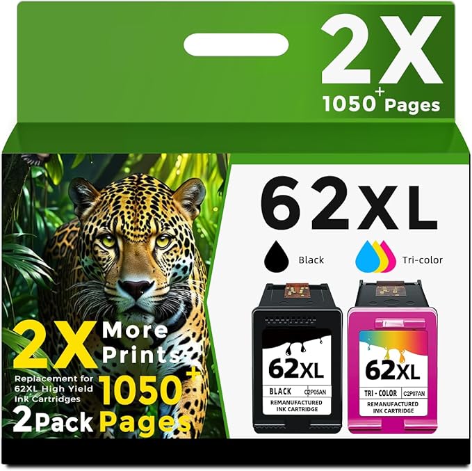 62XL Ink Cartridges Black and Color Replacement for HP 62 XL Hp62XL Cartridge for Envy 5660 7640 7645 5540 5549 OfficeJet 5745 5740 5741 8040 (2 Pack)-DeskLoop Office