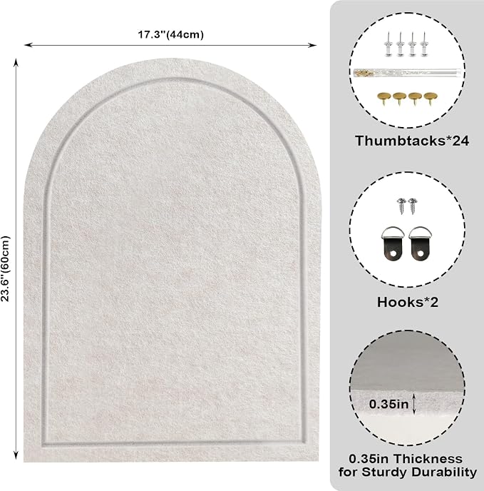 Arched Felt Bulletin Board, Sized 24" x 18" Cork Board Alternative Grooved Edge - Image 3