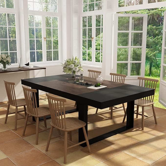 ECACAD 7FT Conference Table for 6-8 People, Large Rectangular Meeting Table, Modern Seminar Table for Office Meeting Conference Room, Black and Deep Brown (86.8”L x 47.2”W x 29.4”H)-DeskLoop Office