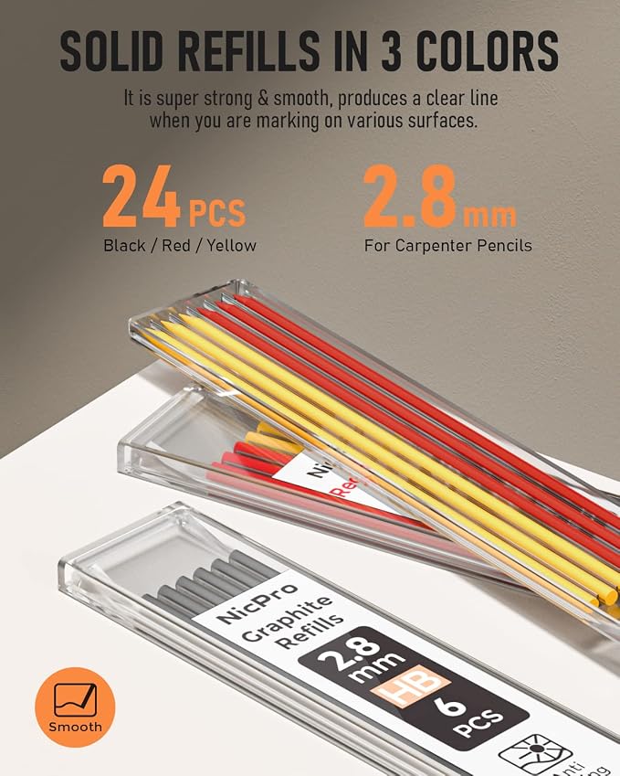 Nicpro Carpenter Pencil with Sharpener, Mechanical Pencils Set with 26 Refills - Image 5