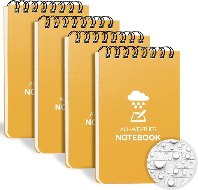 COIDEA Waterproof Notebook, 4 Pack Top-Spiral Pocket Notepad, All Weather by COIDEA
