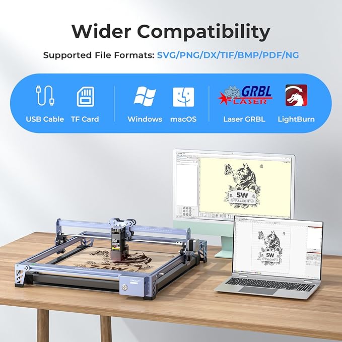 Creality Falcon 5W Laser Engraver Machine with Honeycomb Laser Bed 500x500, 10000mm/min, 72W High-Precision Laser Cutter for Wood, Acrylic, and Metal, Easy Setup and Out-of-The-Box-DeskLoop Office