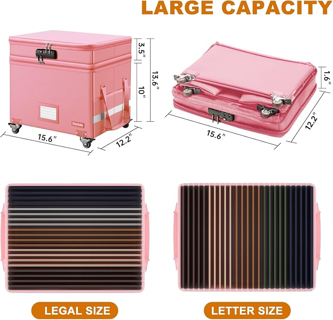 DocSafe File Box with Lock, 2-Layer Fireproof Document Box with Wheels - Image 6