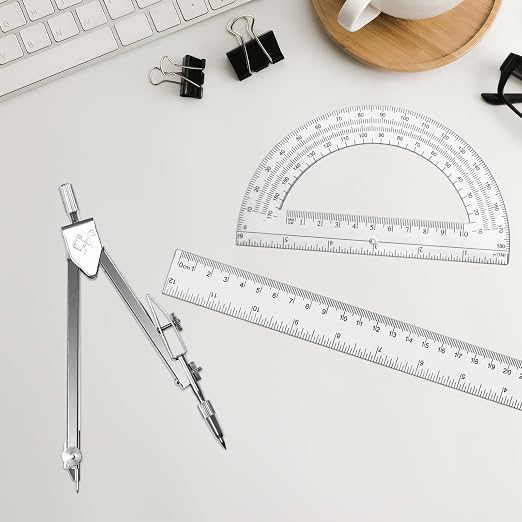 3 Packs Plastic 12 Inch Ruler, 6 Inch Clear Protractor and Compasses Set - Image 4