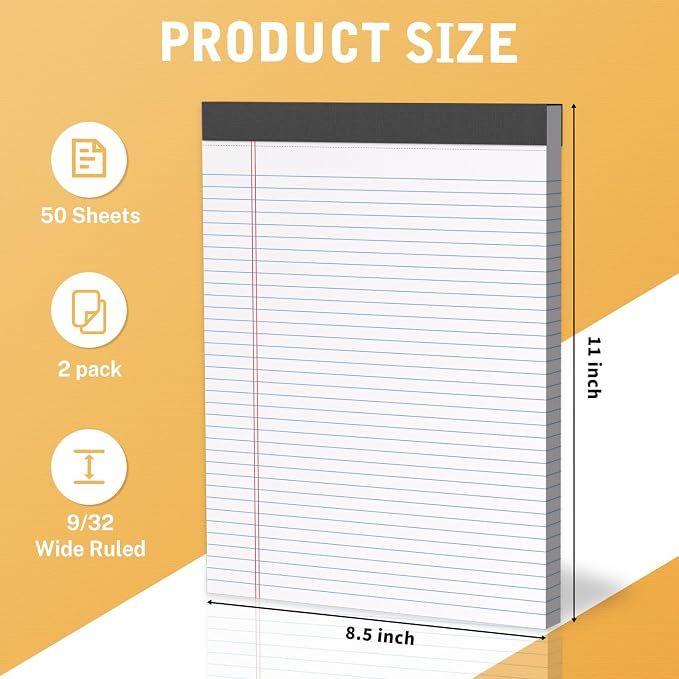 2 Pack 8.5 x 11 Inch White Legal Pads, Wide Ruled Writing Pads - Image 2