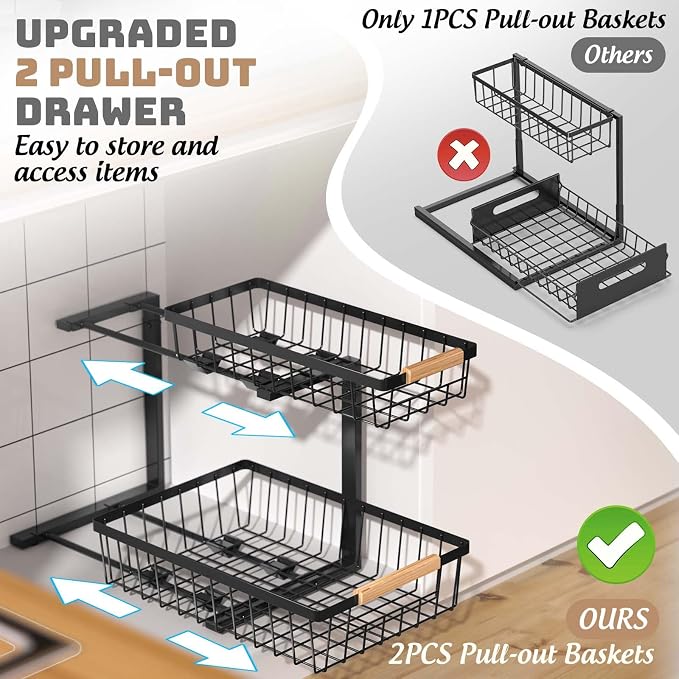 Dihmpor Under Sink Organizer and Storage, 2 Pack Slide Out Under Cabinet - Image 3
