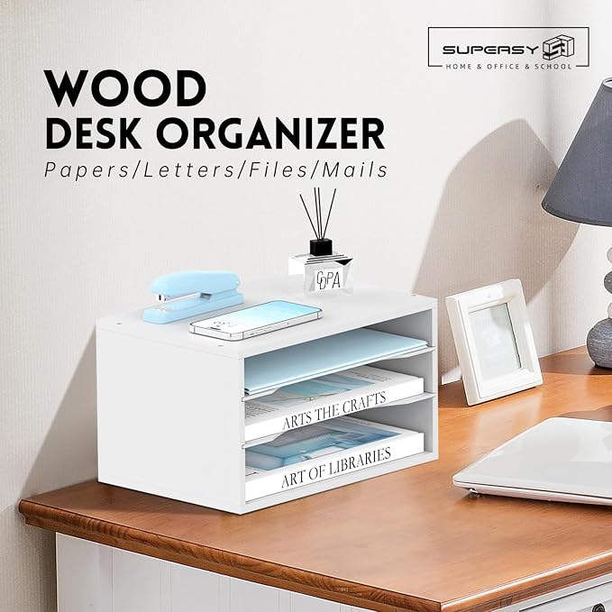 SUPEASY Wood Desk Organizer, 3 Tier Paper File Organizer - Image 2