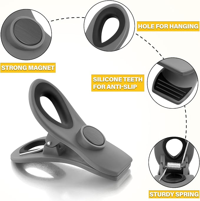10PCS Magnetic Chip Clips Airtight Seal Reusable Grey Bag Clips - Image 6