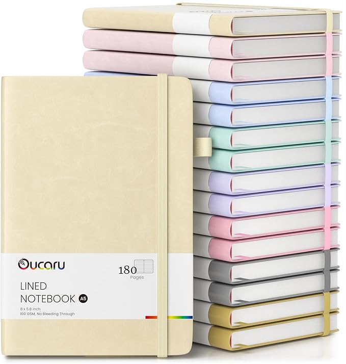 Oucaru Lined Journal Notebook, 16 Pack, 180 Pages, A5 Journals by Oucaru