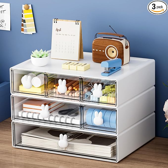 Marbrasse Desk Organizer with 6 Drawers, 3 Tier Stackable Storage Drawers by Marbrasse