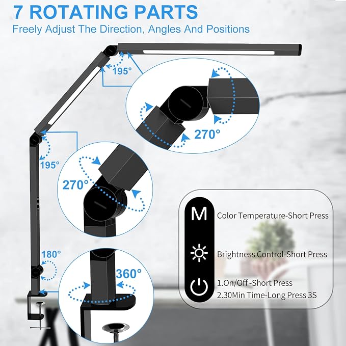 LED Desk Lamp with Clamp, Architect Desk Lamp - Image 2