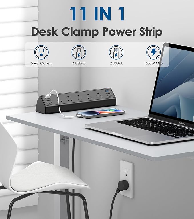 Jgstkcity Desk Clamp Power Strip USB C,40W Total Fast Charging Station,4 PD 20W USB C Ports,Desk Edge Mount Surge Protector,5 Outlets,Fit 1.96" Tabletop Edge,ETL Listed-DeskLoop Office