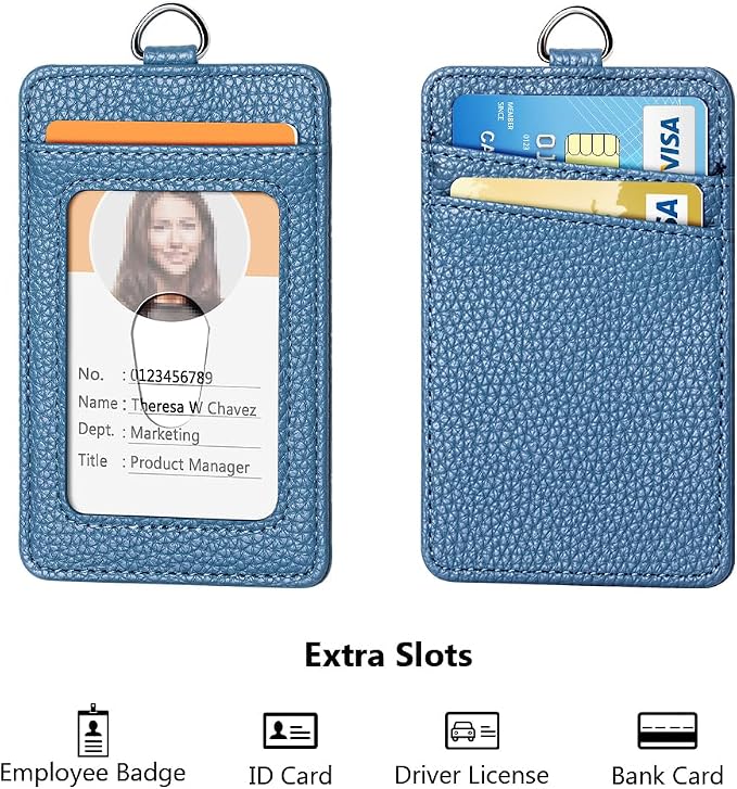 Leather Badge Holder and Adjustable Retractable Lanyards, Quick Release Buckle - Image 3