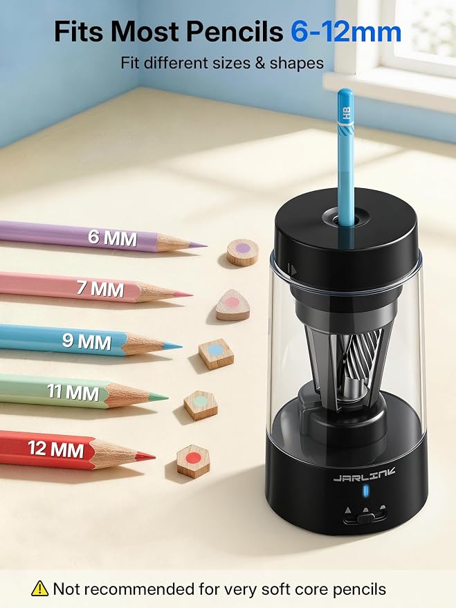 JARLINK Electric Pencil Sharpener, Fully Automatic Rechargeable Pencil Sharpener - Image 3