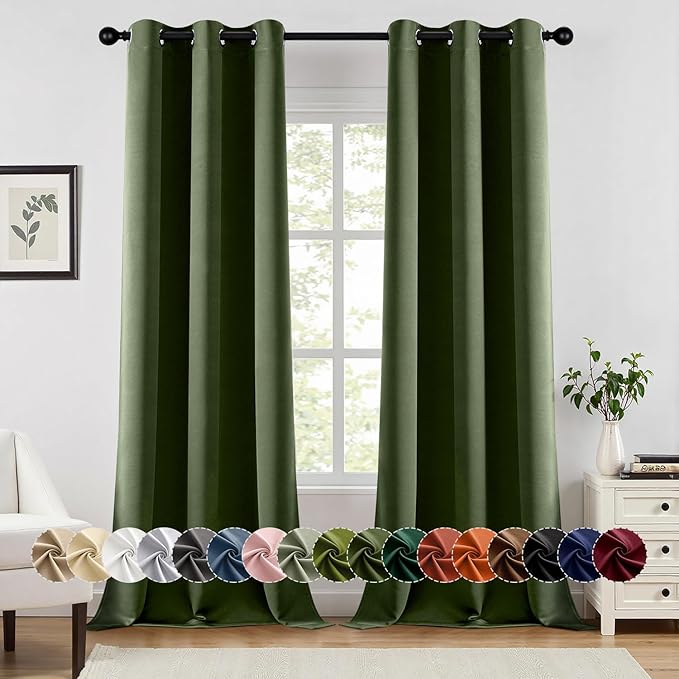 MIULEE Olive Green Blackout Curtains for Bedroom Living Room 96 Inches Long 2 Panels, Thermal Insulated Room Darkening Drapes Solid Grommet Top Noise Reducing Dark Green Window Treatments 40x96 Inch-DeskLoop Office