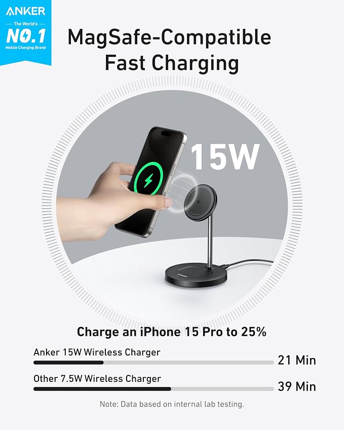 Anker MagGo 2-in-1 MagSafe Compatible Qi2 15W Wireless Charging Stand | Qi2 - Image 2