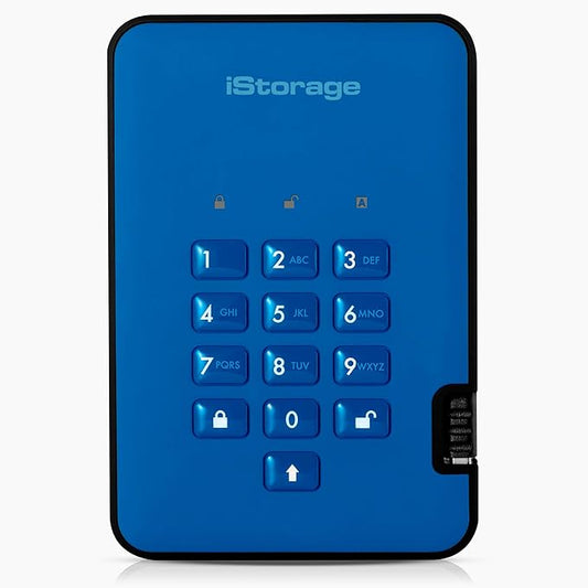iStorage diskAshur2 HDD 5TB Blue | Secure portable hard drive | Password protected | Dust & water resistant | Hardware Encryption-DeskLoop Office