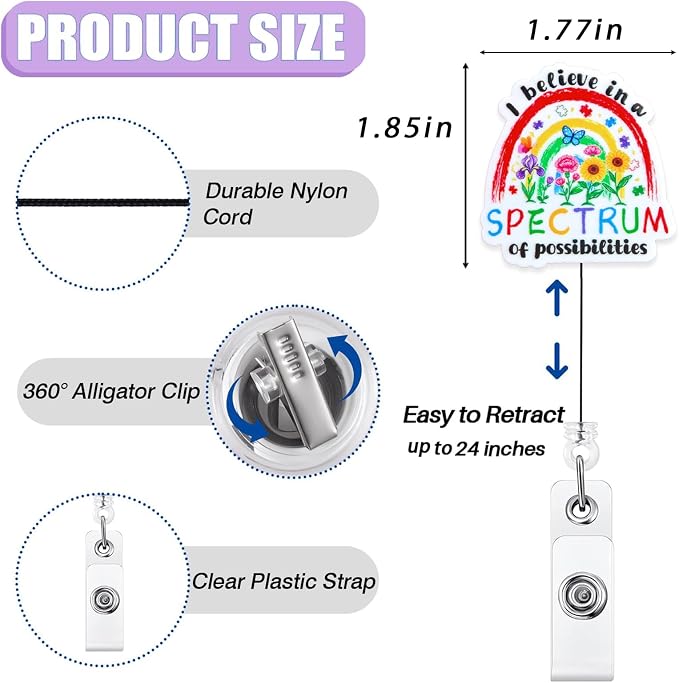 I Believe in a Spectrum of Possibilities Badge Reel Retractable, Cute Autism - Image 2