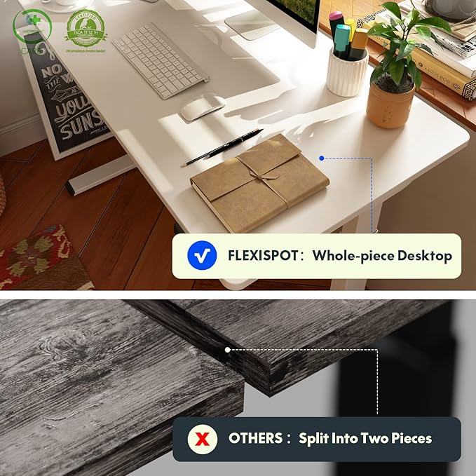 FLEXISPOT EN1 Whole-Piece Standing Desk 48 x 30 inches Electric Height Adjustable Desk for Home Office w/Automatic Smart Keypad (Upgraded White Frame + White Top, 2 Packages)-DeskLoop Office