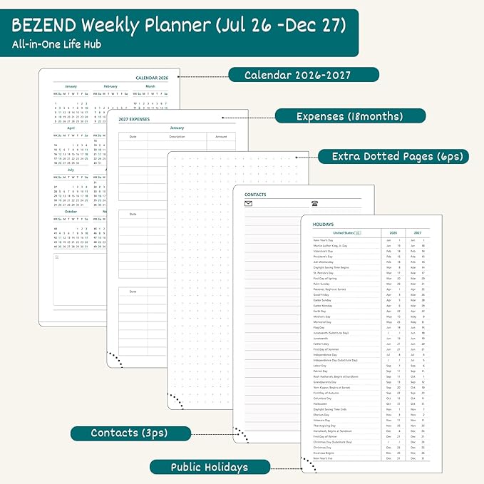 BEZEND Pocket Planner 2026-2027 Weekly and Monthly 18-Month Academic Calendar - Image 4