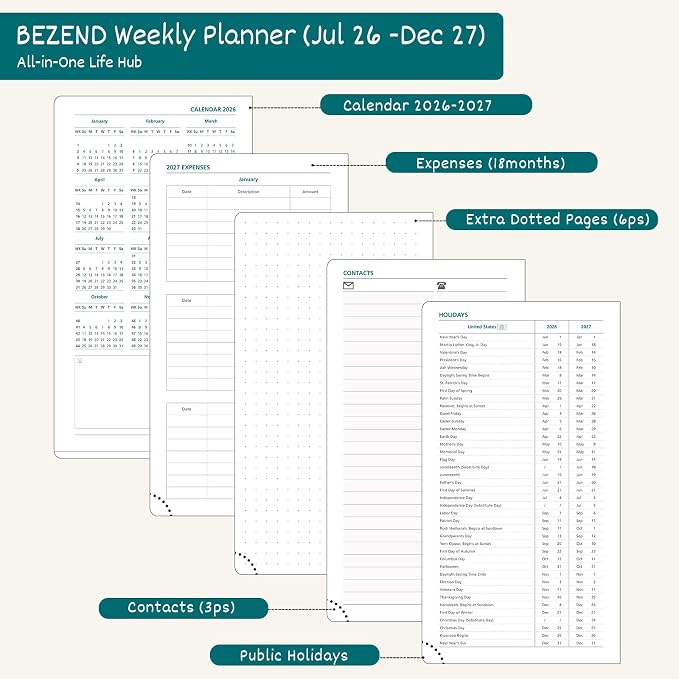 BEZEND Pocket Planner 2026-2027 Weekly and Monthly 18-Month Academic Calendar - Image 4