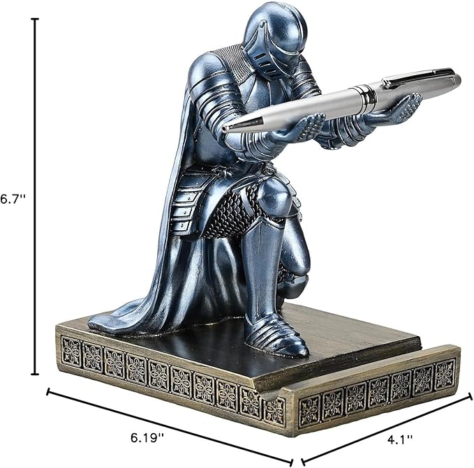 Windbreaker Soldier Knight Pen Holder Personalized Desk Accessory, Mobile Phone & Gaming Controller Holder, Device Stand Gift for Medieval Enthusiasts (Blue)-DeskLoop Office