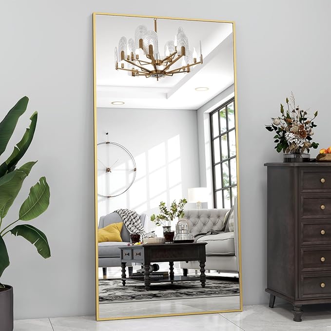 Extra Large 71"x30" Full Length Mirror - Standing, Hanging, or Leaning Rectangle Mirror for Wall or Floor - Wall-Mounted Full Body Dressing Mirrors with Aluminum Alloy Frame for Living Room - Gold-DeskLoop Office