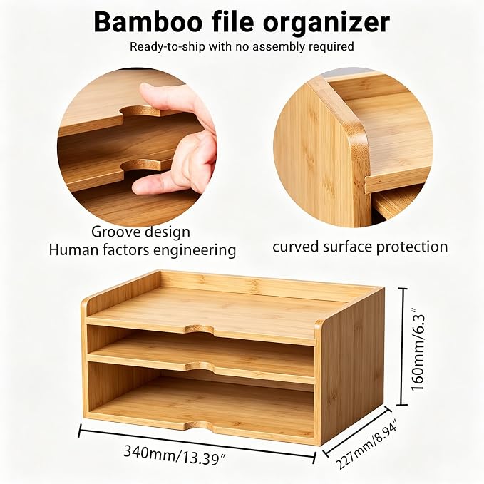 Desk Organizer, Bamboo A4 Paper Organizer - Image 8