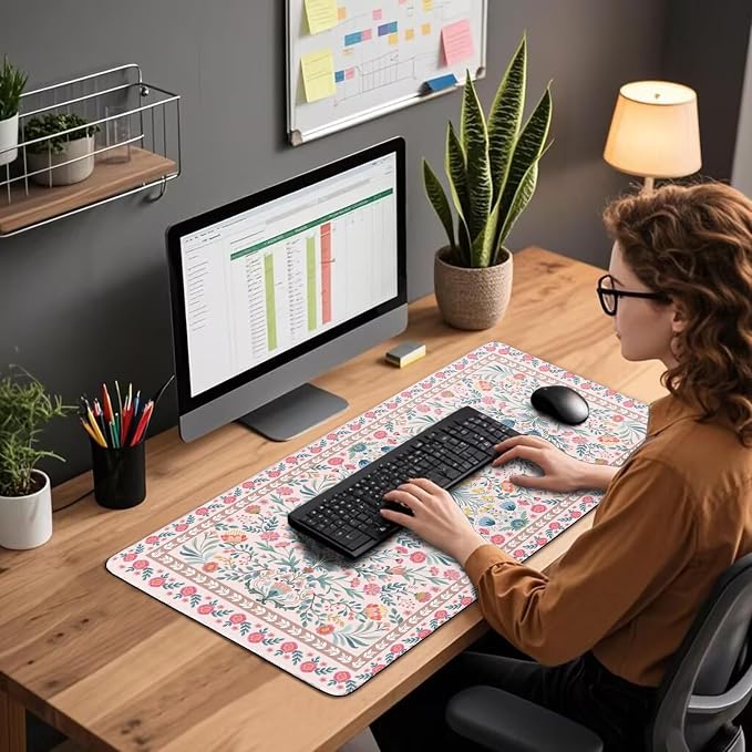 Pink Floral Desk Mat 31.5"x15.7" | Extra Large Mouse Pad, Non-Slip Rubber Base - Image 5