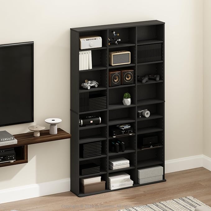Furinno Jaya DVD Shelf, 24-Shelf Wide CD Rack, Media Shelf - Image 2