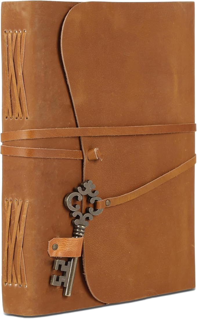 Leather Journal with Deckle Edge Paper 8x6 inch and Vintage Key | Handmade - Image 3