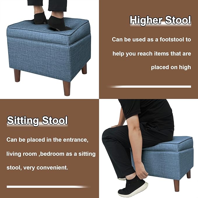 Foot Rest with Adjustable Cover, Storage Ottoman Dorm, Footstool and Sitting Stool, Ottoman Foot Stools for Living Room, Bedroom, Dorm, Blue-DeskLoop Office