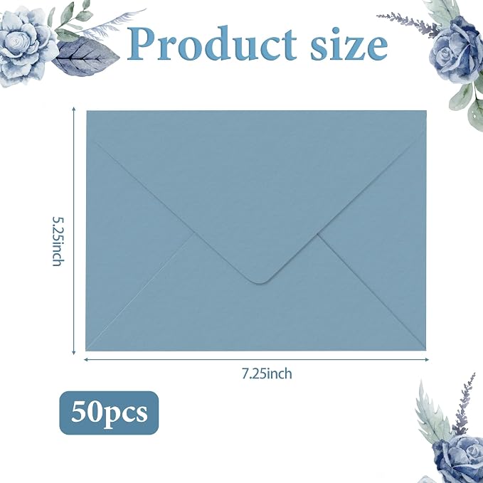 50Pcs 5x7 Inch Invitation Envelopes Set, 150GSM Dusty Blue V-Flap Greeting Card - Image 2
