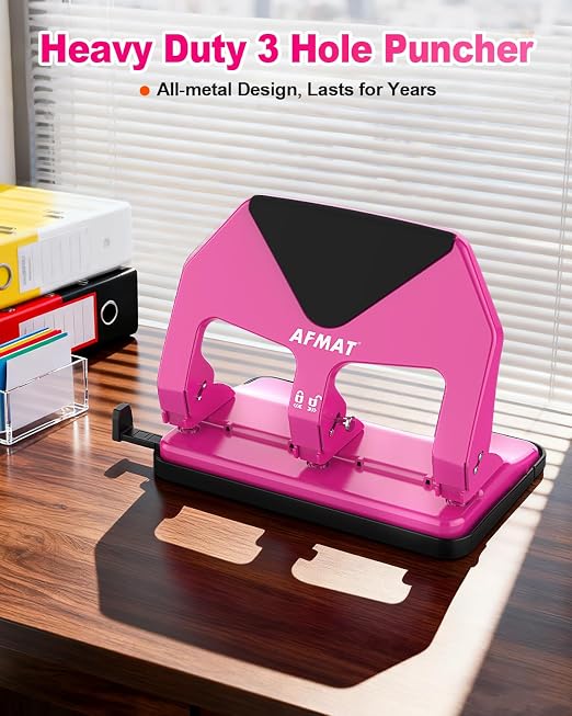 AFMAT 3 Hole Punch Heavy Duty, 50-Sheet Three Hole Punch, 50% Reduced Effort - Image 8