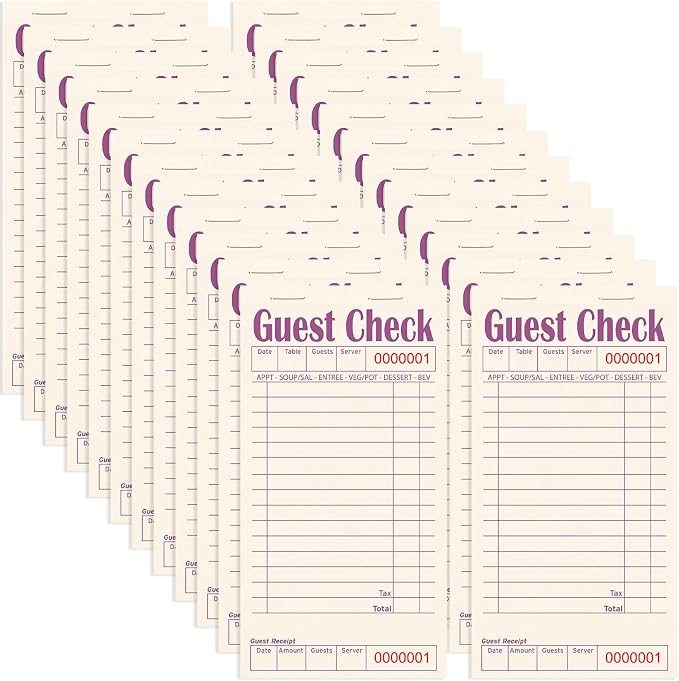 Guest Checks Books for Servers, Server Note Pads, 24 Pack, Natural Color Paper by ZPARIK