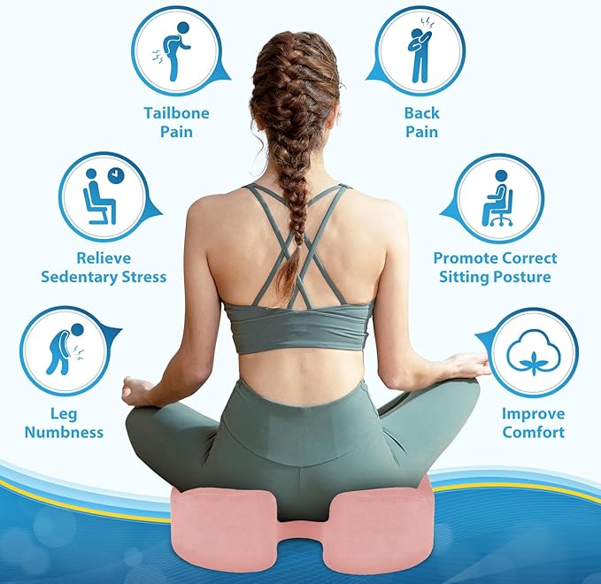 BlissTrends Seat Cushion,5.2in Thick Memory Foam Cushions for Office Chair, Car Seat, Airplane, Relieving Pressure Tailbone Sciatica Back Pain for Long Sitting Office Workers, Car Drivers Pink-DeskLoop Office
