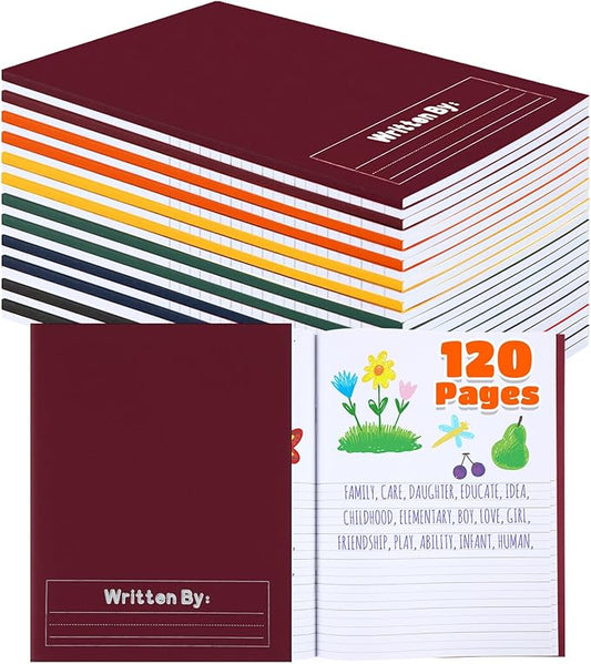 Henoyso 12 Pcs 120 Pages Primary Composition Notebooks K-2 9 3/4 x 7 1/2 Inch Journals Primary Journals Blank Books for Kids to Write Stories Kindergarten (Dark Color)-DeskLoop Office