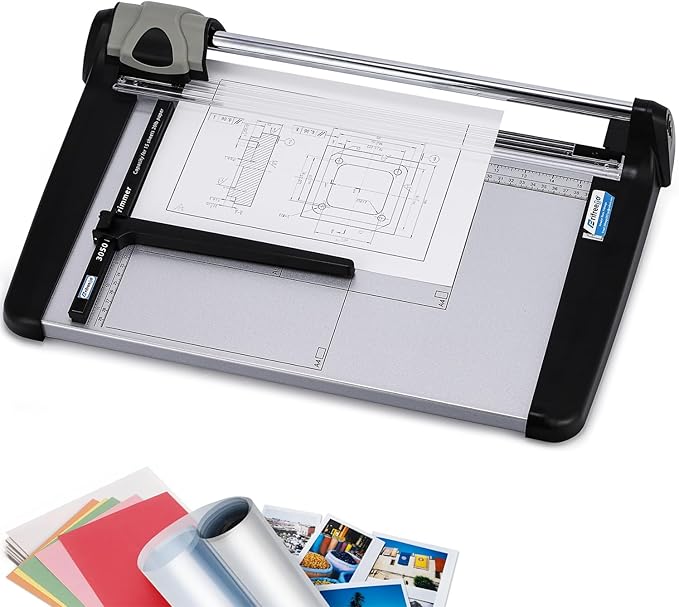Rotary Paper Trimmer, 15 Sheets Heavy Duty Paper Trimmer, 360mm(14.17") Cutting Length, Commercial Grade Rotary Paper Cutter for Home/Office/School, Black & Silver-DeskLoop Office