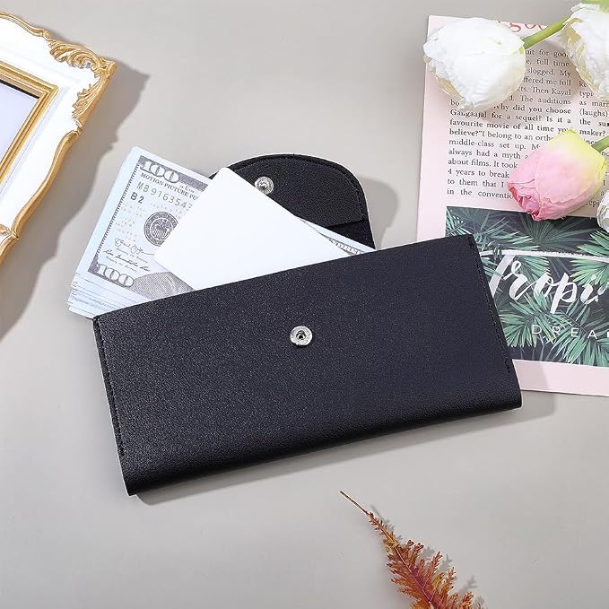 All in One Envelope Wallet Black PU Leather Long Bifold | 2 Tier, Reusable Cash - Image 3
