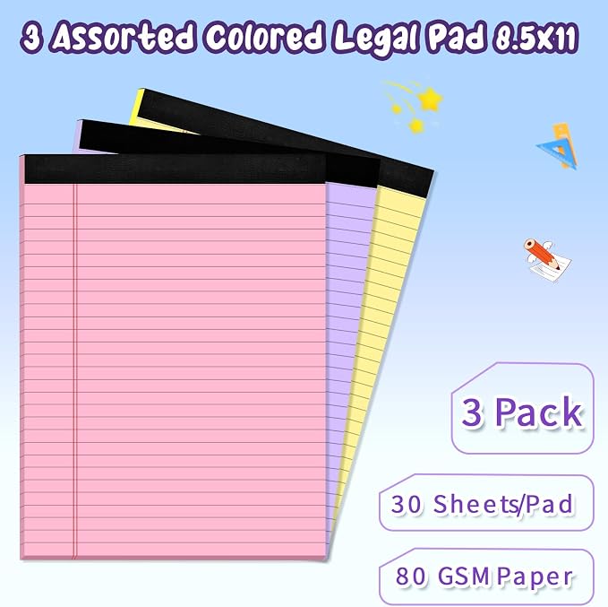 3 pcs Legal Pads 8.5 x 11 Note Pads, Colored Legal Notepads 8.5 x 11, Notebook - Image 3