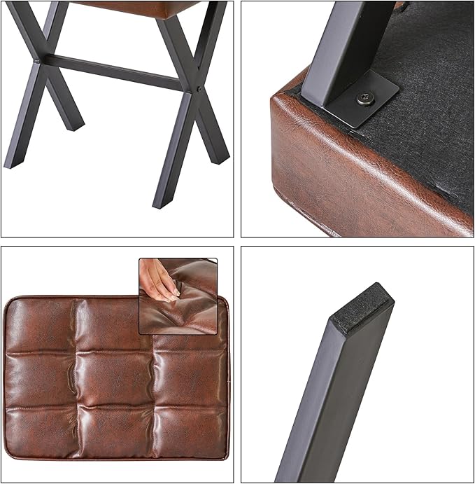 IBUYKE Square Makeup Stool with X-Leg Foot Rest, PU Footrest, Ottoman Seat Vanity Stool, Multi-Use as Small Side Table, for Bedroom, Living Room, Dark Brown LG-71Z-DeskLoop Office