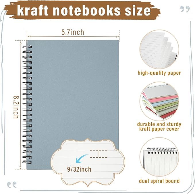 Fuutreo 12 Pcs Spiral Notebook for Work A5 8.3 x 5.7 Inch College Ruled Spiral Journal Notebook Kraft Cover Ruled Paper, 12 Color, 60 Sheets, 120 Pages for Office School(Morandi Color)-DeskLoop Office