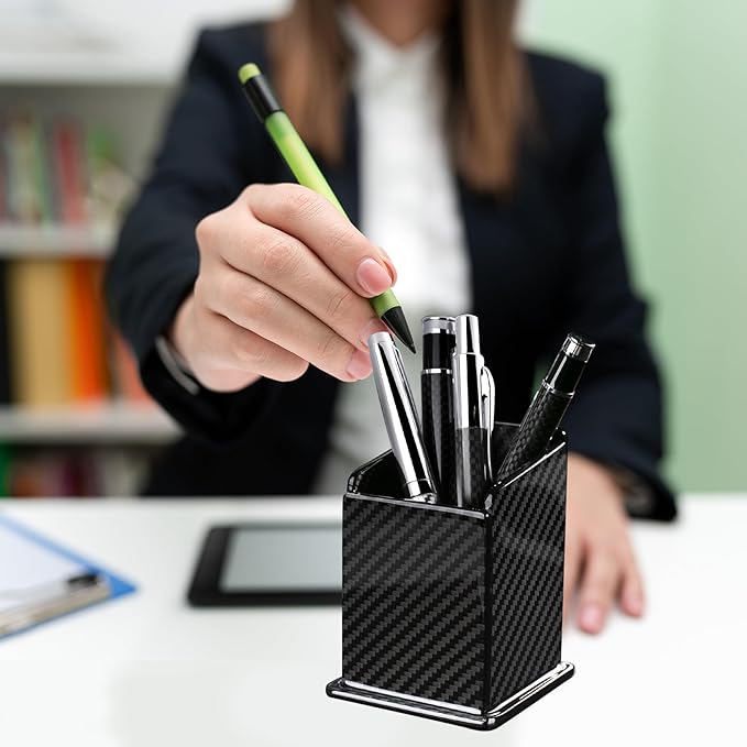 Carbon Fiber Pen Holder Pencil Holder for desk, Desktop Organizer and Black Pencil Cup for Office, School, Home,Glossy Black-DeskLoop Office