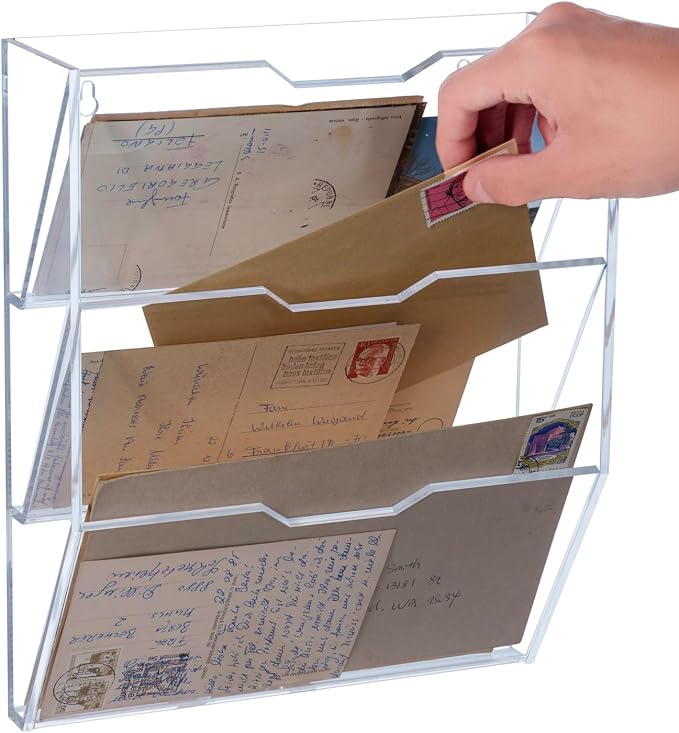 MyGift 3 Tier 10 Inch Clear Acrylic Mail Sorter, Wall Mounted Letter Holder - Image 4