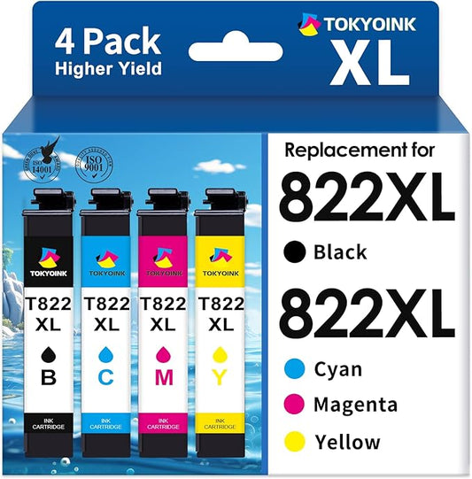 822XL Ink Cartridges Combo Pack Remanufactured Replacement for Epson 822 Ink Cartridge 822 XL T822XL for Workforce Pro WF-3820 WF-3823 WF-4820 WF-4830 WF-4833 WF-4834 Printers Ink (4 Pack)-DeskLoop Office