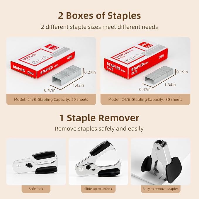 Deli Effortless Desktop Stapler, Heavy Duty Stapler, 40-50 Sheet Capacity - Image 5