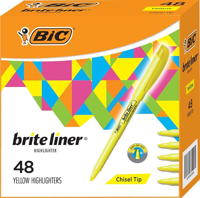 BIC Brite Liner Yellow Highlighters, Chisel Tip, and Document Highlighting. by BIC