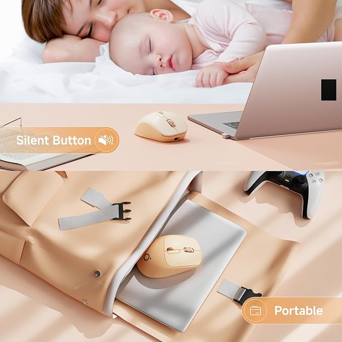 EWEADN Q5 Wireless Mouse, Bluetooth & 2.4G Quiet Computer Mouses with 1600 DPI, Battery Level Display, Ergonomic Office Mouse,6 Button Portable Cute Cordless Mice for Laptop/PC/Mac- Pink-DeskLoop Office